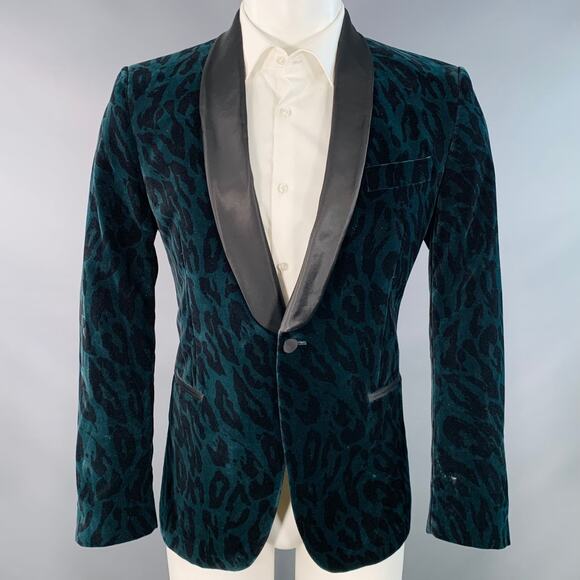 VERSACE COLLECTION 38 Green Black Animal Print Velvet Shawl Lapel Sport Coat - Picture 1 of 11